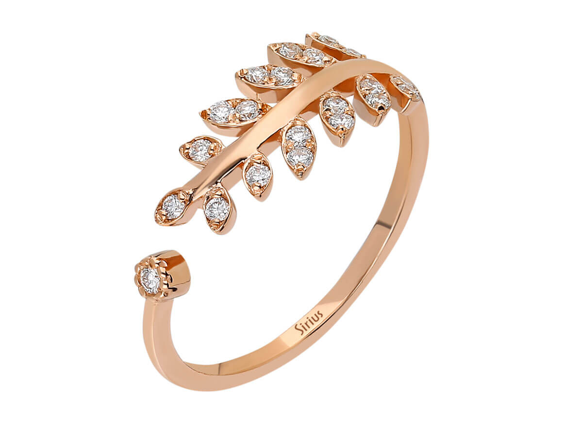 Offener Akantus-Ring mit Diamanten aus 14K Roségold - Naturinspiriertes Design - hochwertiger Schmuck von Rosy Lab Diamonds