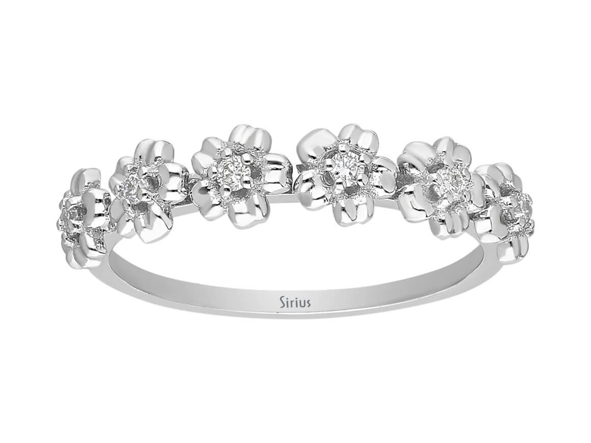 Bague fleur de primevère avec diamants en or 14 carats