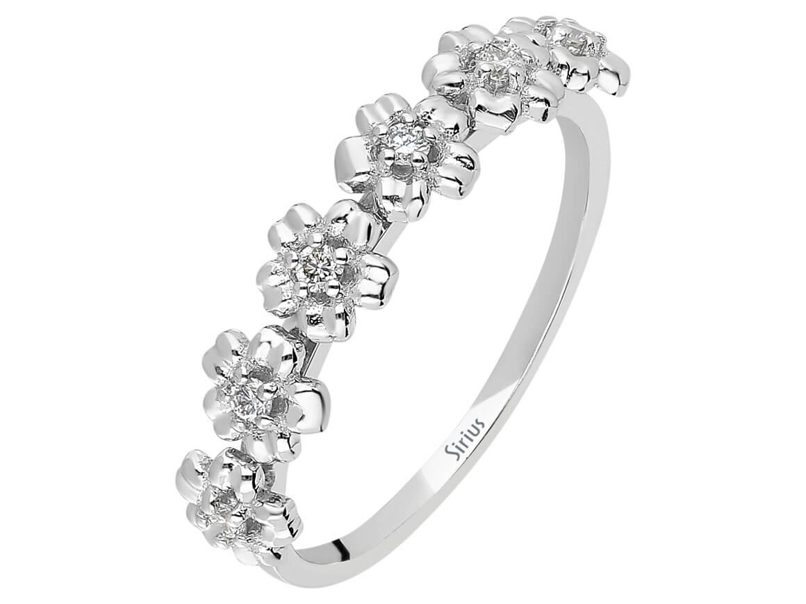 Bague fleur de primevère avec diamants en or 14 carats