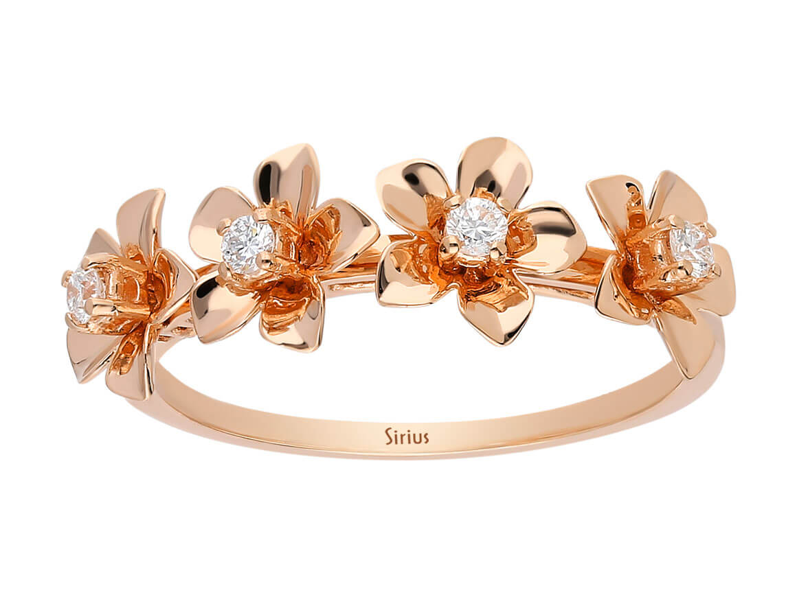 Gardenia flower ring with diamonds in 14K Rose Gold - Feminine design - high-quality Jewelry by Rosy Lab Diamonds