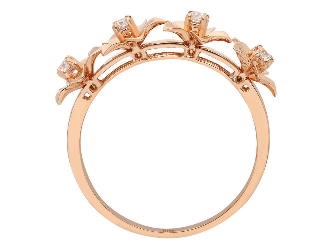 Gardenia flower ring with diamonds in 14K Rose Gold - Feminine design - high-quality Jewelry by Rosy Lab Diamonds