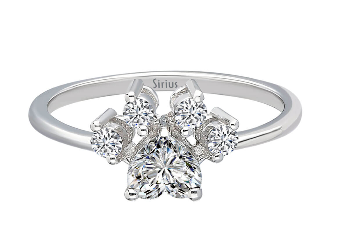 Bague en diamant en forme de cœur, motif pattes de chat – Or Blanc 14 carats – Bijoux haut de gamme de Rosy Lab Diamonds