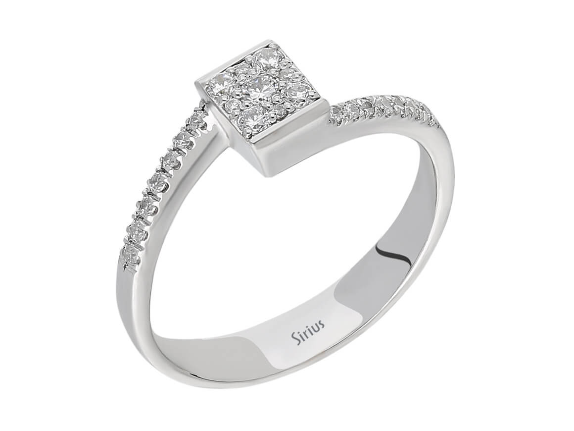 Funkelnder Labordiamant Prenses-Schliff Halbkreis-Ring in 14 Karat Weißgold