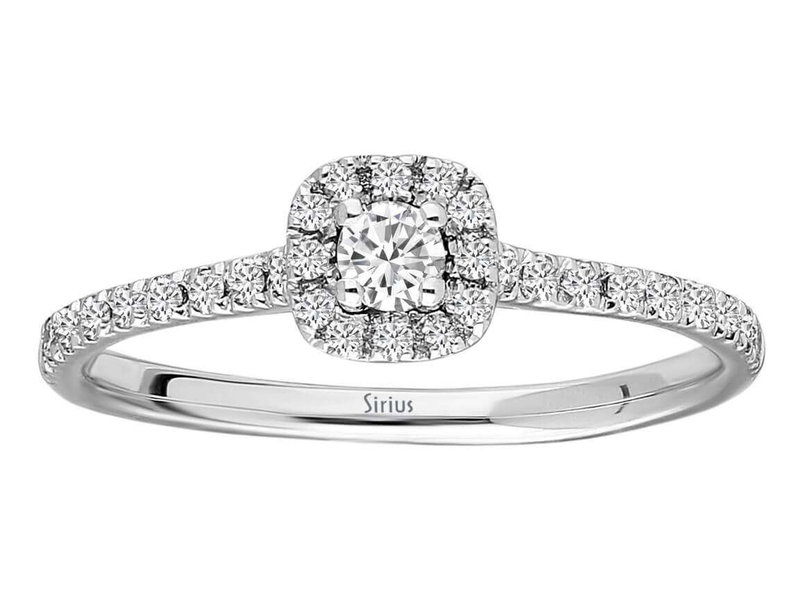 Sparkling solitaire diamond ring with a pavé setting of lab-grown diamonds in 14-karat gold – high-quality Jewelry from Rosy Lab Diamonds