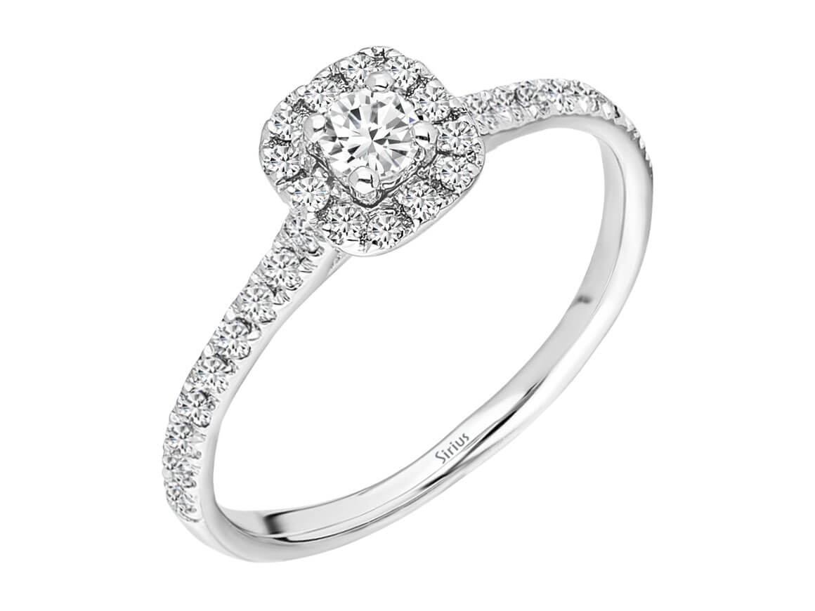 Sparkling solitaire diamond ring with a pavé setting of lab-grown diamonds in 14-karat gold – high-quality Jewelry from Rosy Lab Diamonds