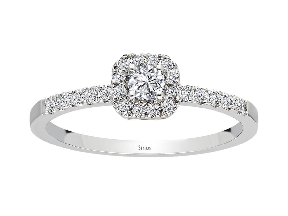 Weißgoldring mit 1 und 22 rundfacettierten Diamanten, 0,15 und 0,19 Karat