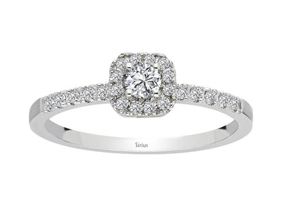 Weißgoldring mit 1 und 22 rundfacettierten Diamanten, 0,15 und 0,19 Karat
