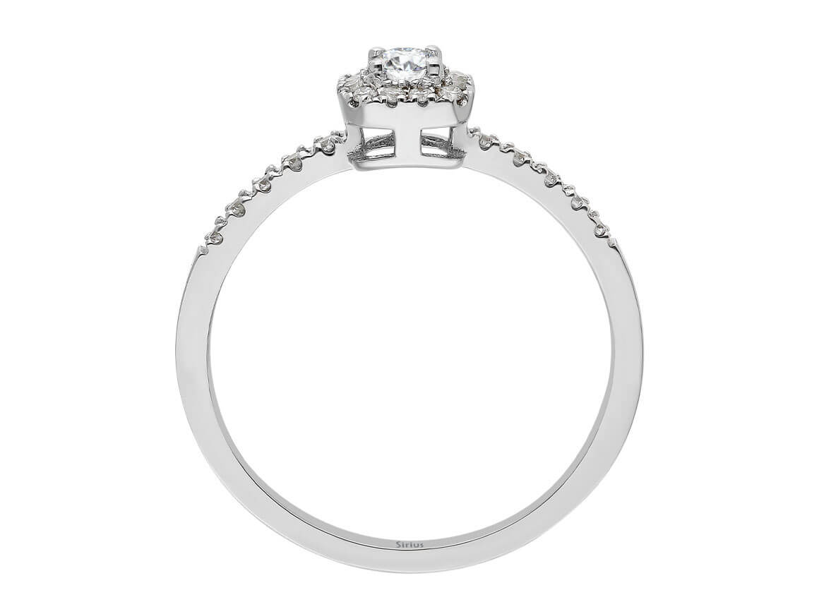 Weißgoldring mit 1 und 22 rundfacettierten Diamanten, 0,15 und 0,19 Karat