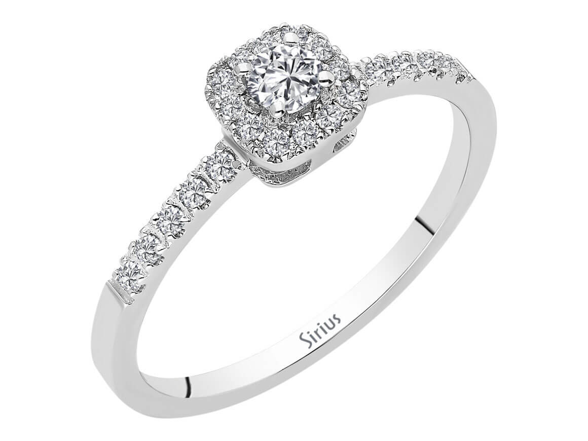 Weißgoldring mit 1 und 22 rundfacettierten Diamanten, 0,15 und 0,19 Karat