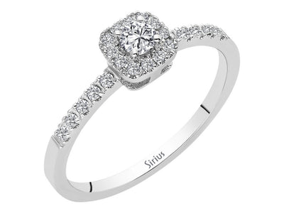 Weißgoldring mit 1 und 22 rundfacettierten Diamanten, 0,15 und 0,19 Karat