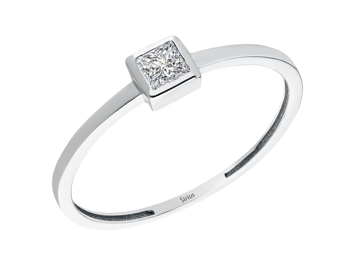 Bague solitaire avec diamant princesse de 0,15 ct – Or Blanc 14K – 44R0016 – Bijoux haut de gamme de Rosy Lab Diamonds