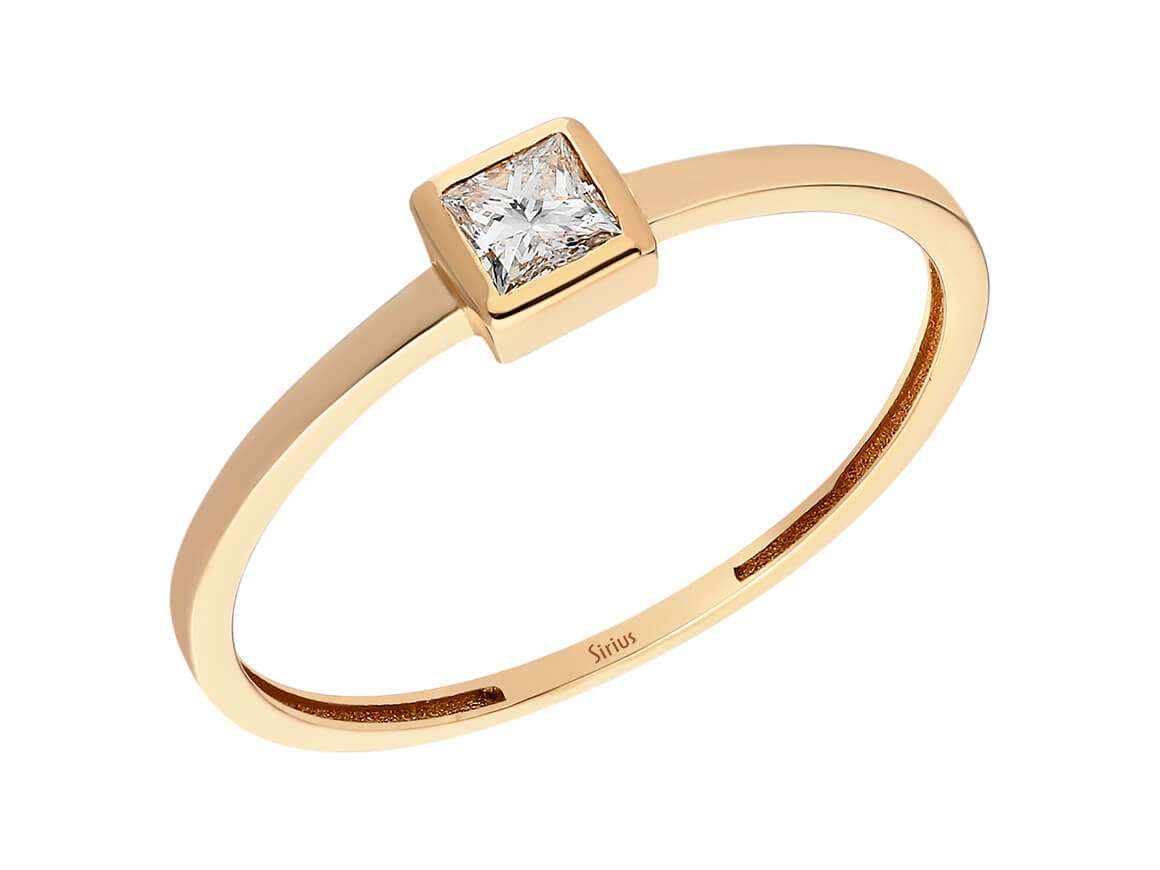 Solitaire ring with princess cut diamond – 0.15 ct – 14K rose gold