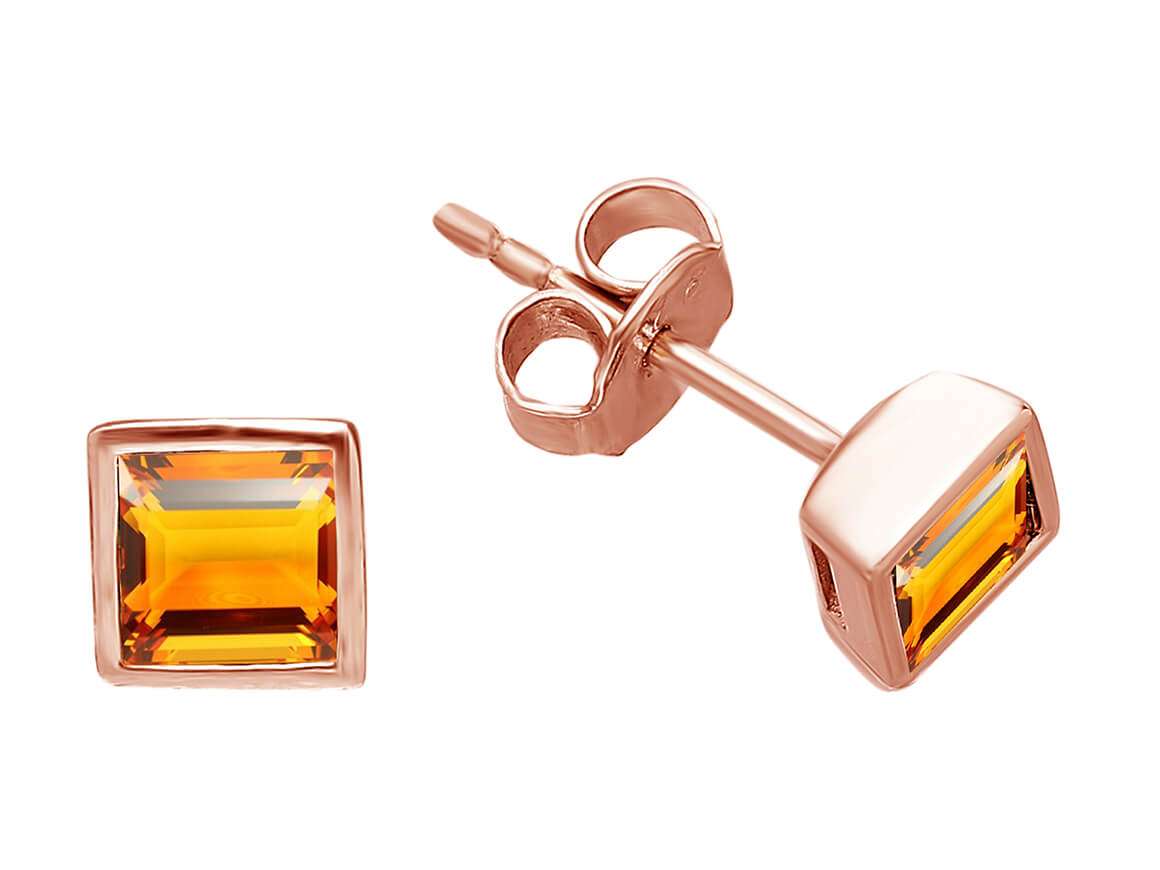 Clous d'oreilles solitaires avec citrine taille princesse en or rose 585
