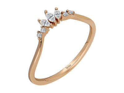 Eleganter 14K Roségold Ring mit 3 Markiz-Diamanten und 4 Runddiamanten – 1,52 Karat
