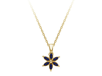 Collier de fleurs de crocus serti de saphirs en or jaune 14 carats