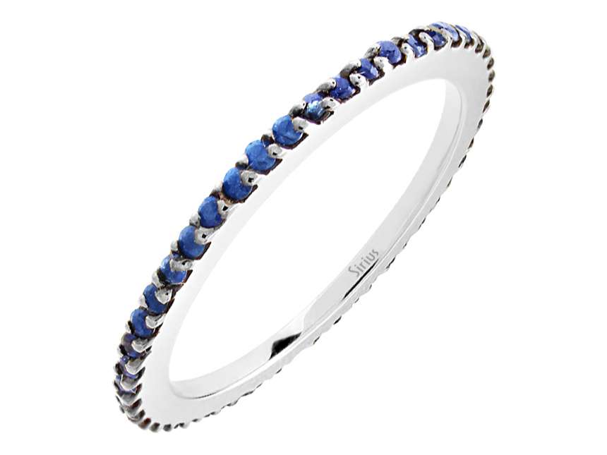 Fin jonc serti de 50 saphirs taille ronde – or 14 carats – Bijoux haut de gamme de Rosy Lab Diamonds