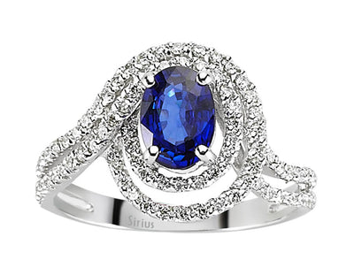 Exquisiter Diamant- und Saphirring mit 82 Rundschliff-Diamanten und 1 Ovalen Saphir in 14 Karat Weißgold