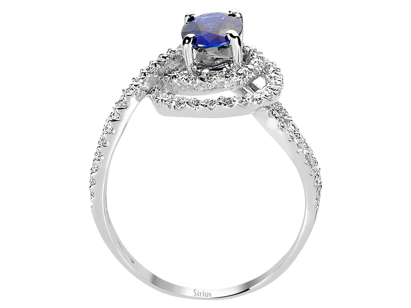 Exquisiter Diamant- und Saphirring mit 82 Rundschliff-Diamanten und 1 Ovalen Saphir in 14 Karat Weißgold