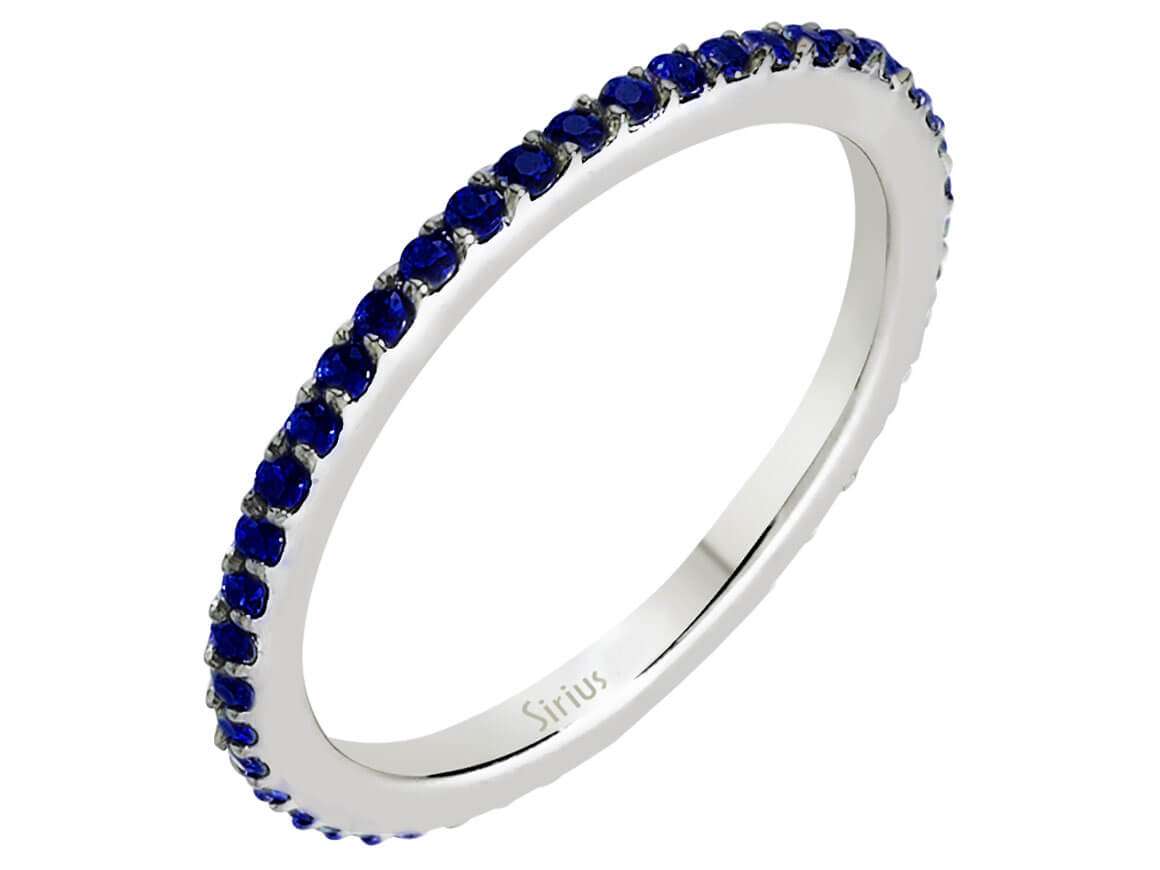 Anneau d’éternité élégant serti de 42 saphirs en Or Blanc 14 carats – Bijoux haut de gamme de Rosy Lab Diamonds