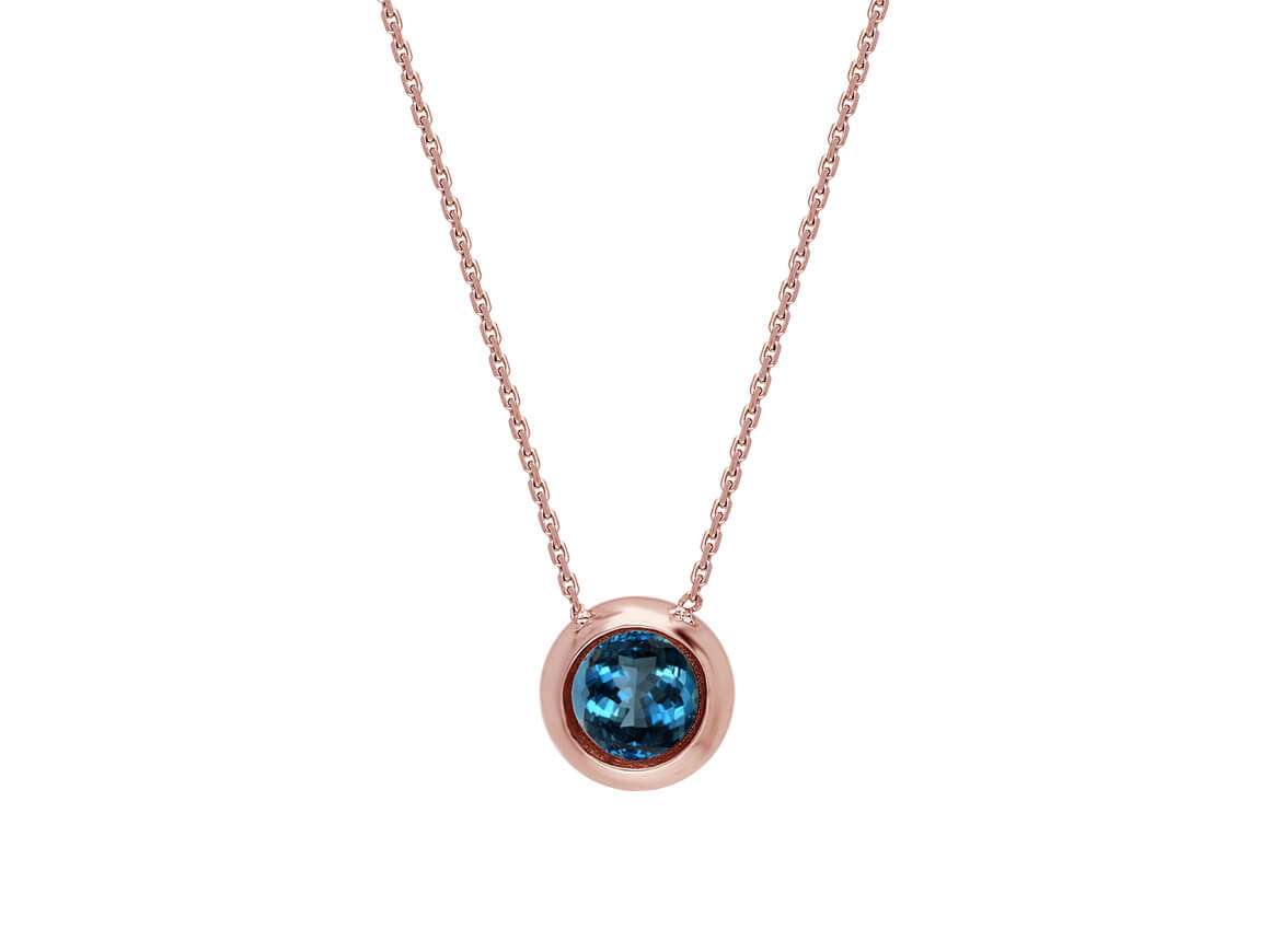 Collier solitaire avec saphir rond de 1,30 ct | Or Rose 14 K – Bijoux haut de gamme de Rosy Lab Diamonds