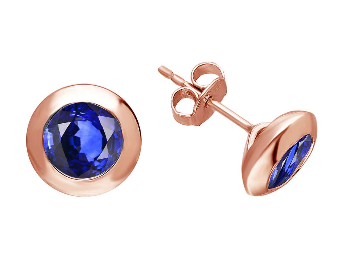 585 Rose Altın ve mavi Safirli soliter küpe – Rosy Lab Diamonds’tan yüksek kaliteli Mücevher