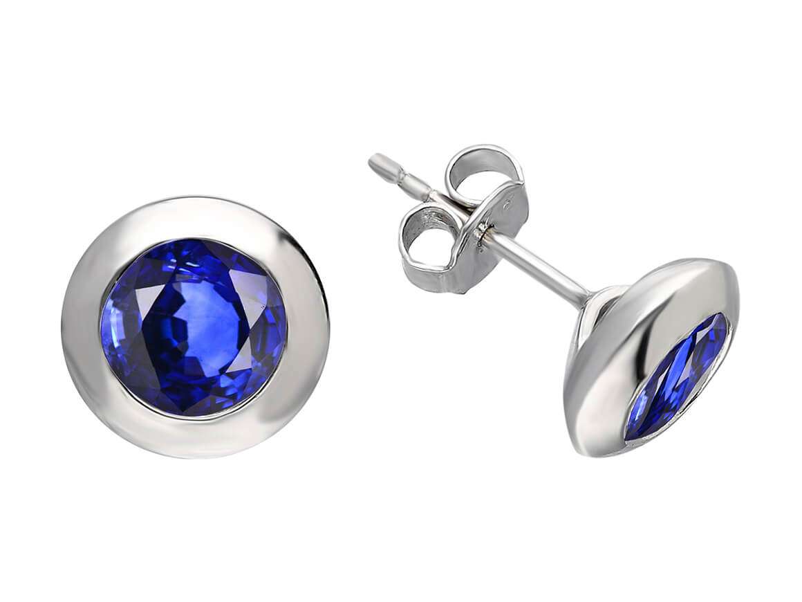 Solitaire stud earrings with blue Sapphire in 585 White Gold – high-quality Jewelry by Rosy Lab Diamonds