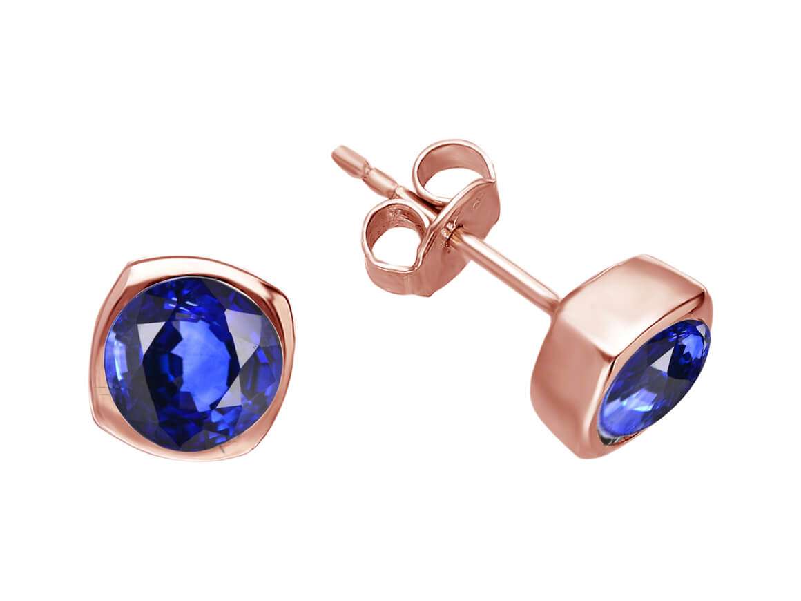 Solitaire stud earrings with blue Sapphire in 585 Rose Gold – high-quality Jewelry from Rosy Lab Diamonds