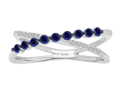 Orbit ring with sapphires and diamonds made of 14K gold