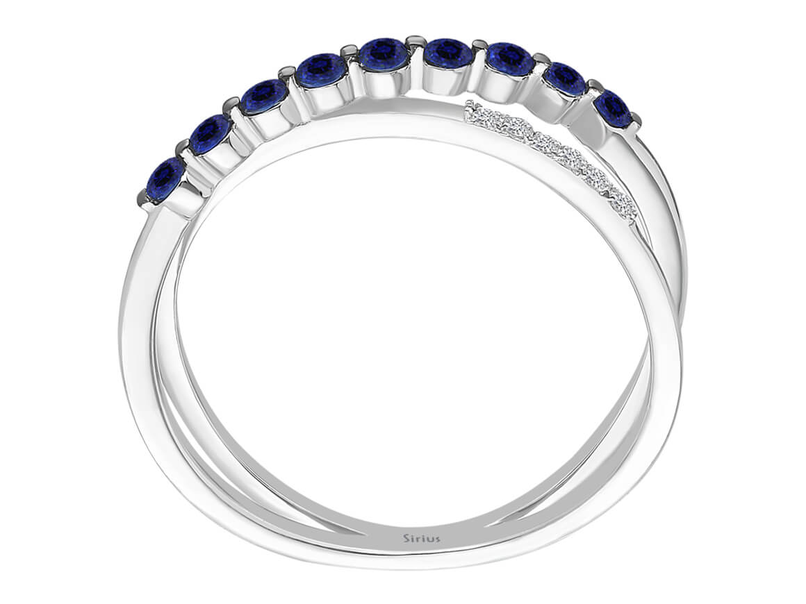 14K Altından Safirli ve Pırlantalı Orbit Yüzük – Çift Şeritli Tasarım – Rosy Lab Diamonds’tan kaliteli Mücevher