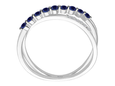 Orbit ring with sapphires and diamonds made of 14K gold