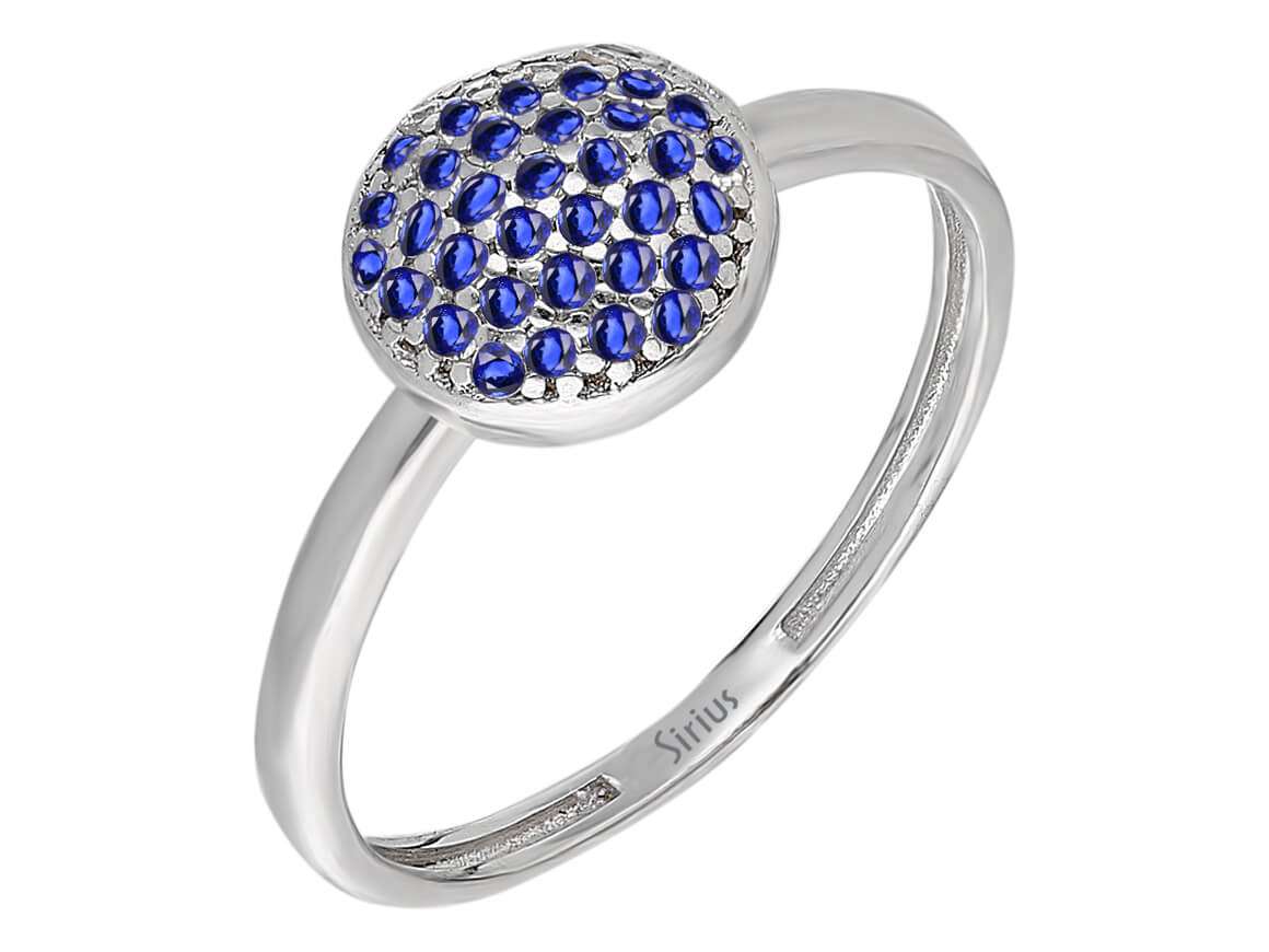 Bague en or blanc avec saphirs bleus (0,30 ct) – serti pavé | 14 carats – Bijoux haut de gamme de Rosy Lab Diamonds