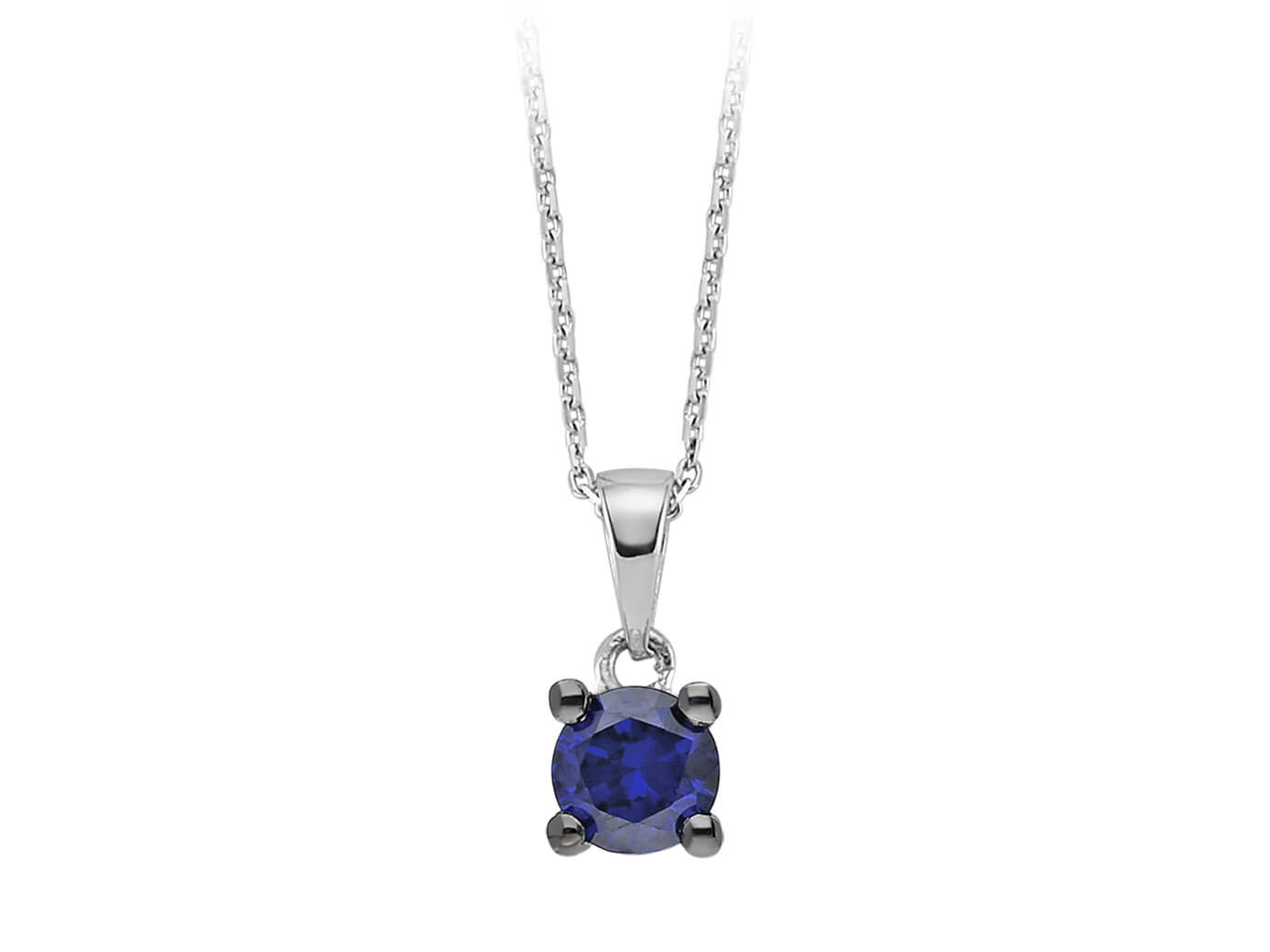 Chaîne pendentif solitaire « Saphira » avec saphir en or blanc 14K