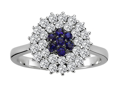Weißgold-Ring mit 29 laborgezüchteten Diamanten (0,70 Karat) und 7 Saphiren (0,21 Karat)
