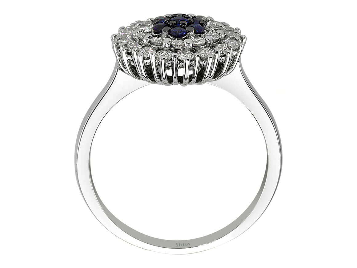 Weißgold-Ring mit 29 laborgezüchteten Diamanten (0,70 Karat) und 7 Saphiren (0,21 Karat)