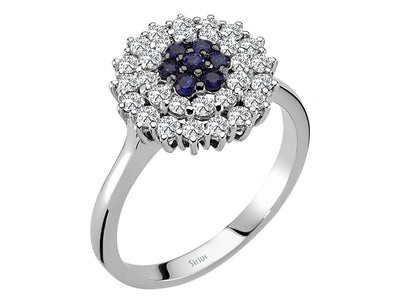 Weißgold-Ring mit 29 laborgezüchteten Diamanten (0,70 Karat) und 7 Saphiren (0,21 Karat)