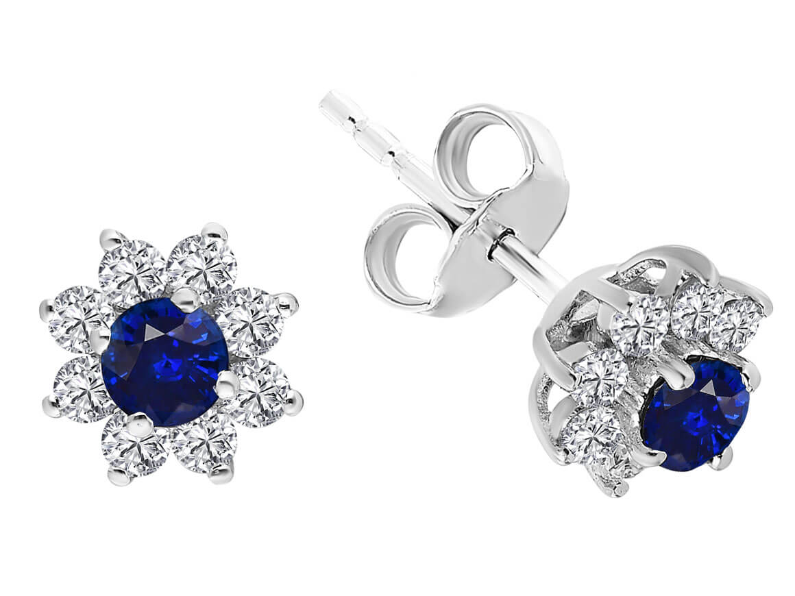 Boucles d'oreilles Anturaj avec 2 saphirs et 16 diamants cultivés en laboratoire – 0,57 ct
