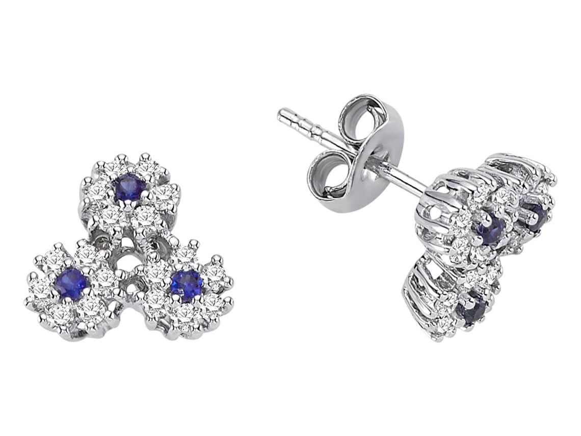 14K Beyaz Altın pırlantalı safir anturaj küpeler - Rosy Lab Diamonds’tan yüksek kaliteli Mücevher