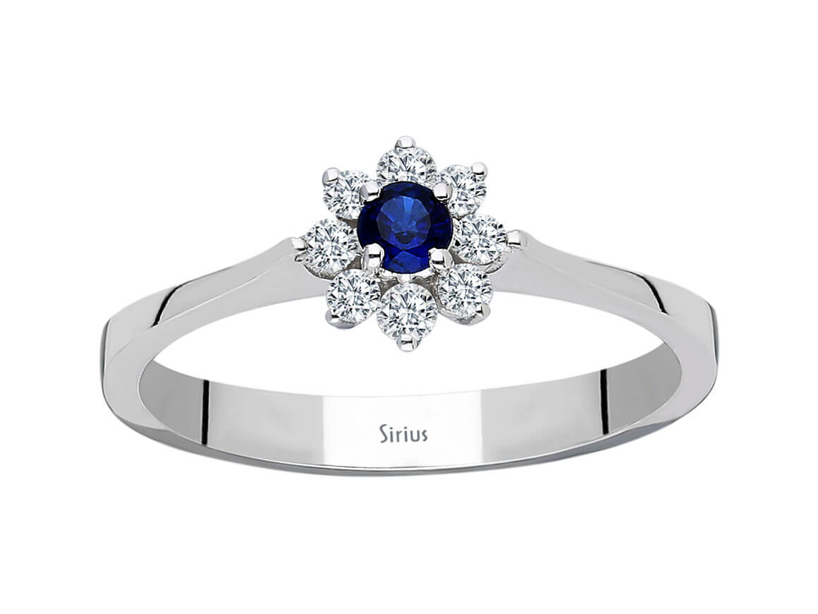 Elegant Sapphire and Diamond Ring with 8 Lab-Grown Diamonds - 14K White Gold - High-Quality Jewelry by Rosy Lab Diamonds