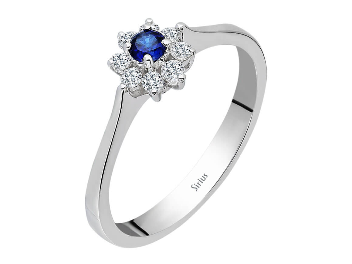 Elegant Sapphire and Diamond Ring with 8 Lab-Grown Diamonds - 14K White Gold - High-Quality Jewelry by Rosy Lab Diamonds