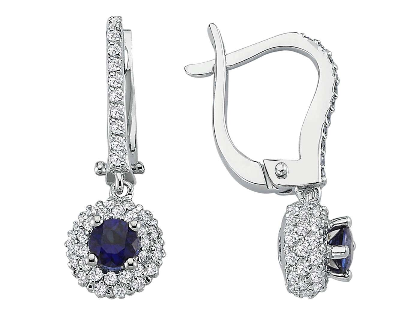 Boucles d'oreilles somptueuses avec saphir et diamants en or blanc 18 carats