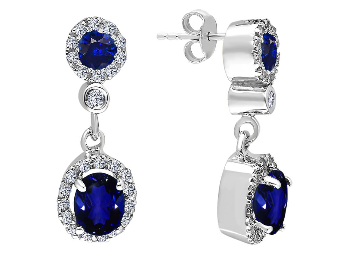 Elegant dangling earrings with 4 sapphires and 52 lab-grown diamonds – 1.55 ct