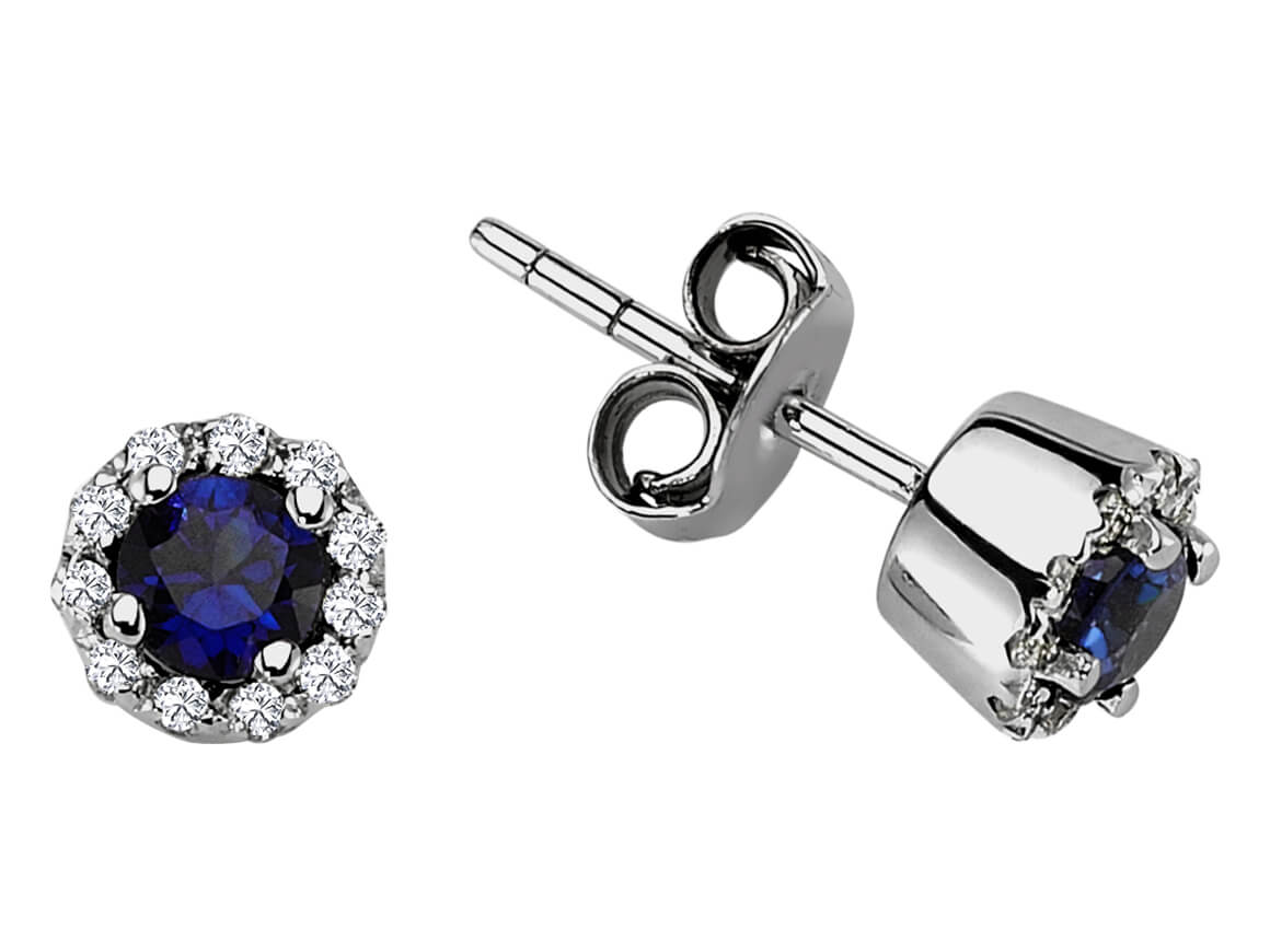 22 laboratuvarda yetiştirilmiş elmaslı safir küpeler - 14 ayar altın - Rosy Lab Diamonds'ın yüksek kaliteli Mücevherleri