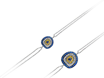 Nazar bead bracelet with sapphires and diamonds made of 14K white gold – 0.27 carat
