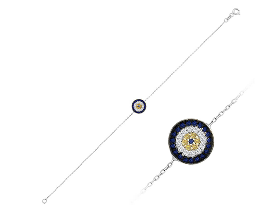 Fine Nazar bracelet with 26 sapphires and 12 diamonds made of 14K white gold