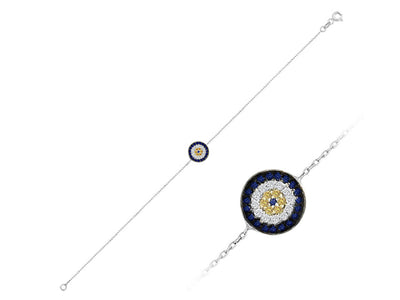 Fine Nazar bracelet with 26 sapphires and 12 diamonds made of 14K white gold