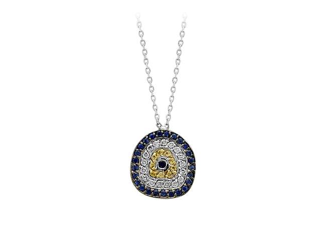 Pendentif Nazar avec 35 saphirs et 17 diamants de laboratoire en or blanc 14 carats