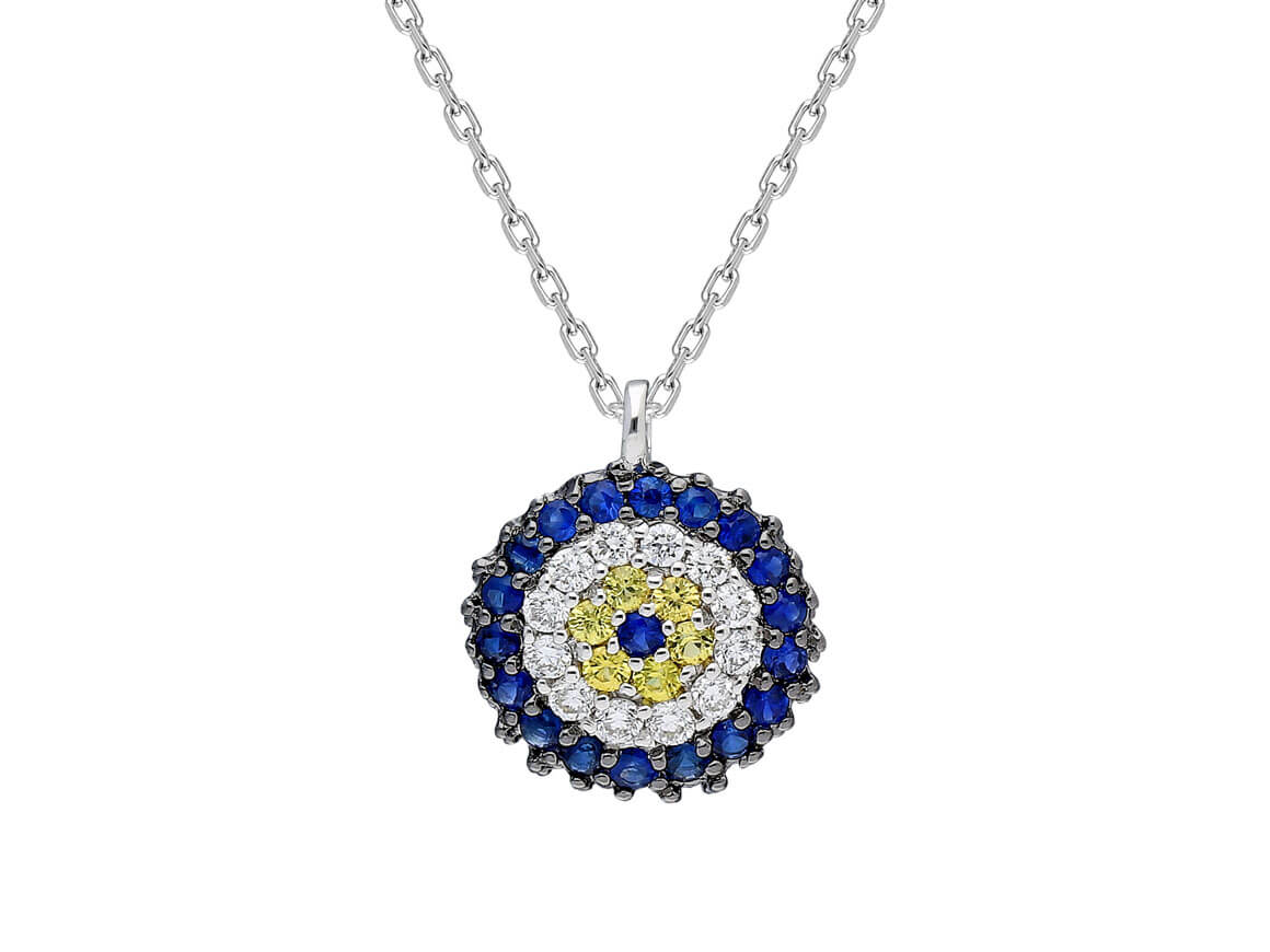 Pendentif Nazar Boncuğu avec diamants et saphirs de laboratoire - or 14 carats - Bijoux haut de gamme de Rosy Lab Diamonds