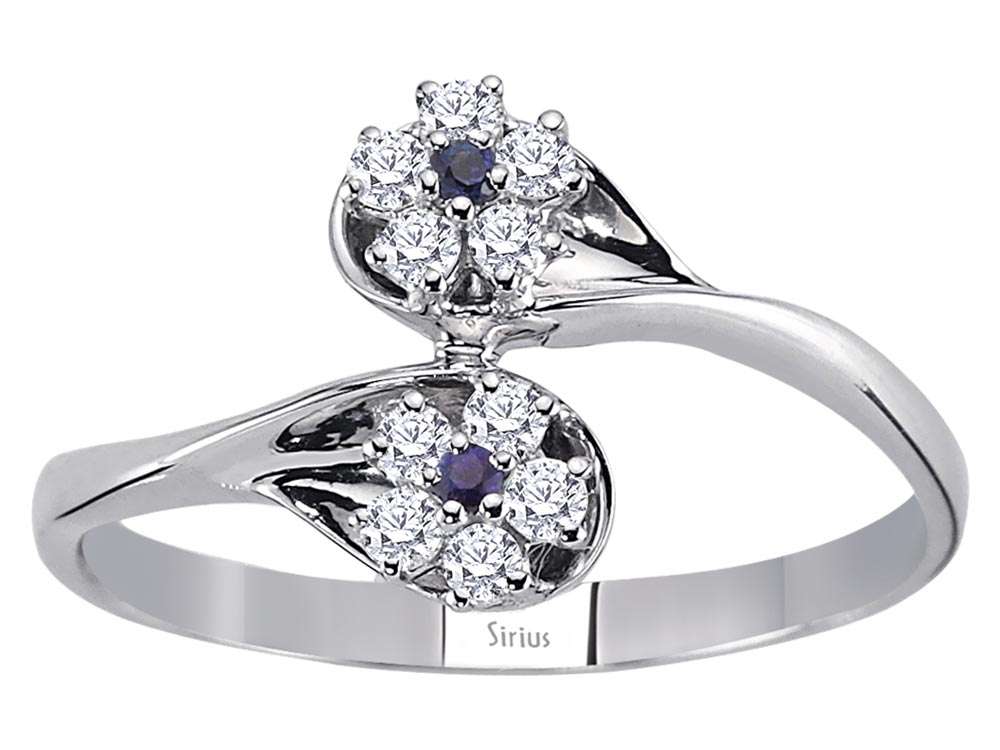 Zarter Ring mit 2 Saphiren & 10 Labordiamanten in 14K Weißgold – Modell 04R0336