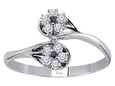 Zarter Ring mit 2 Saphiren & 10 Labordiamanten in 14K Weißgold – Modell 04R0336