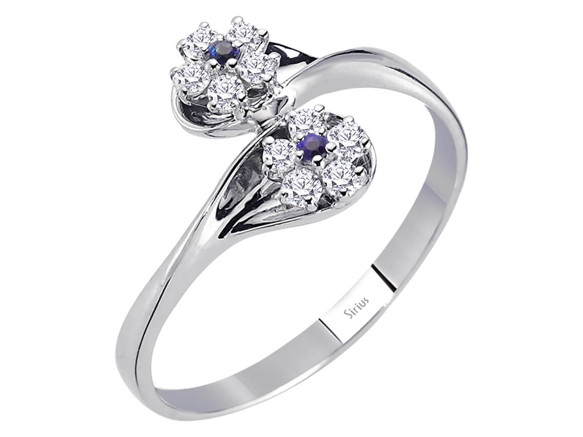 Zarter Ring mit 2 Saphiren & 10 Labordiamanten in 14K Weißgold – Modell 04R0336